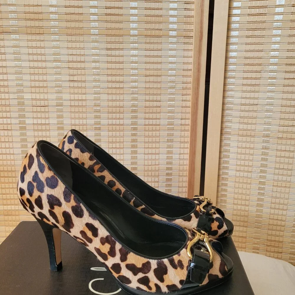 NWT COLE HAAN Pony Hair Peep-Toe Heels - Picture 6 of 6